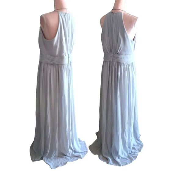 David's Bridal Grey High Neck Chiffon Formal Maxi Dress w/ Keyhole Plussize 16 - Picture 14 of 16